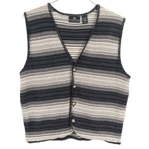 VTG Structure Men's Knit Sweater Vest Ombre Stripe Ramie Cotton Button Front M